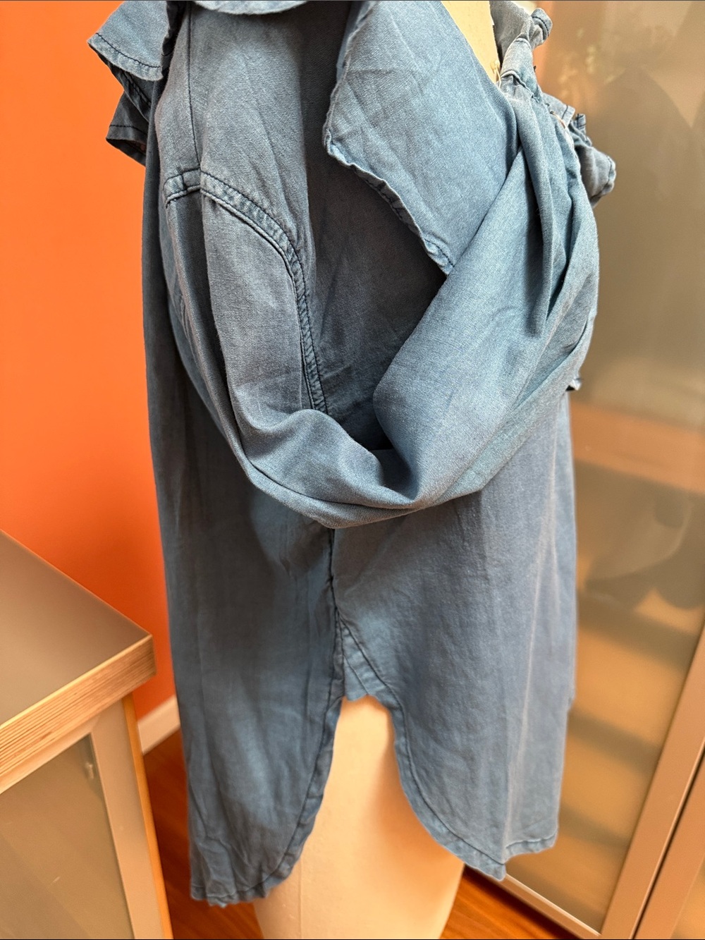 Free people NWT “We The Free “ demin Blue Ruffle-Trim Button-Front Blouse - Picture 4 of 6